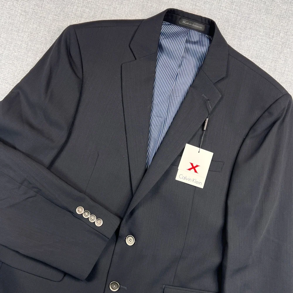 Calvin Klein Extreme Slim Fit Wool Blazer Men 42 Short Navy Preppy‎ Office NEW